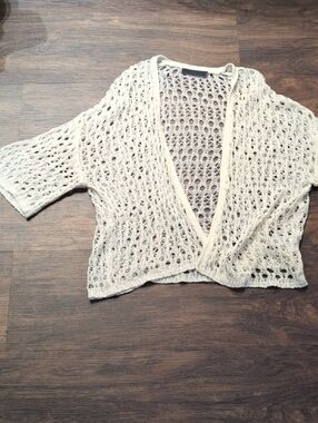 Velvet Cream Open-Weave Women's Sweater Cardigan
